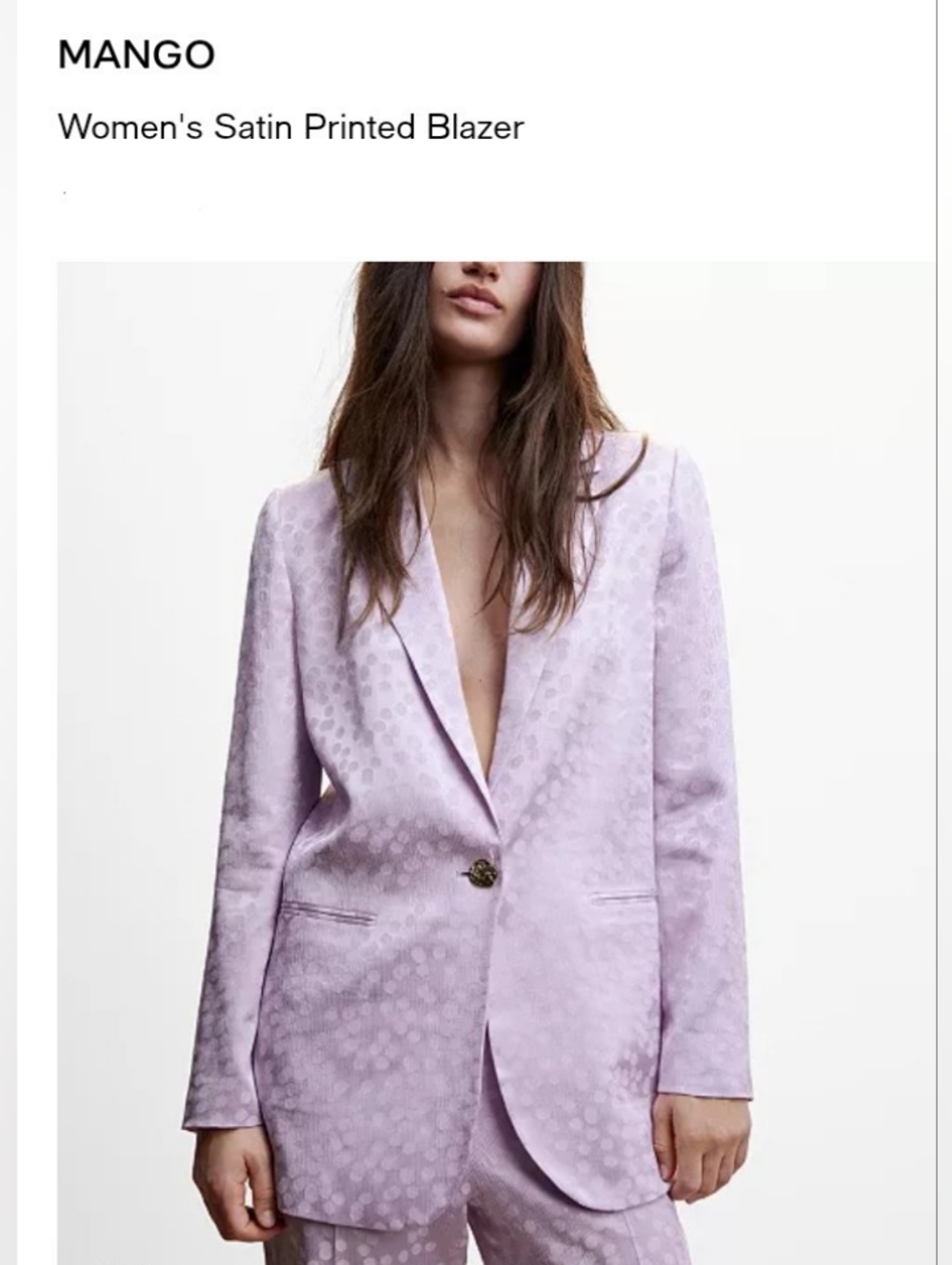 NWT Mango Womens Satin Printed Blazer , Rose Size XXS